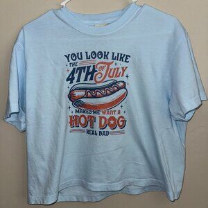 Comfort Colors Crop Tee In CHAMBRAY With "YOU LOOK LIKE THE 4TH OF JULY" HOTDOG